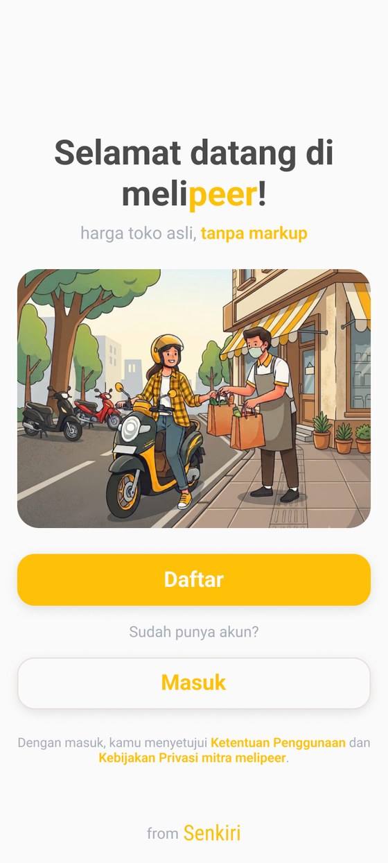 Layar selamat datang aplikasi Melipeer